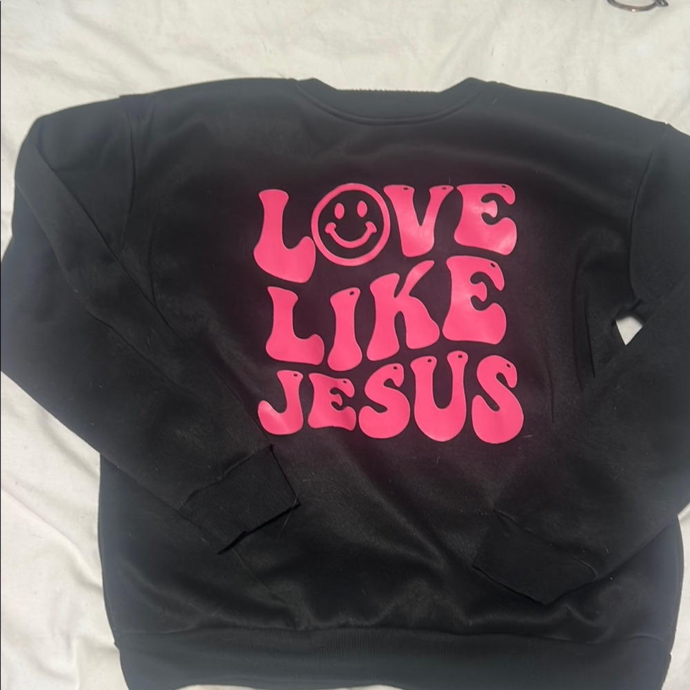 Black Sweatshirt with Pink 'Love Like Jesus' Design
